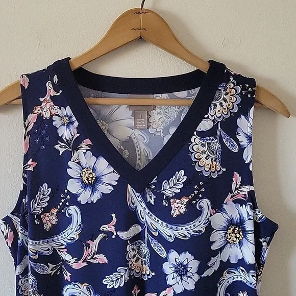 Chico's Blue Floral Paisley Briah V-neck Maxi Dress Size Medium - Picture 2 of 8